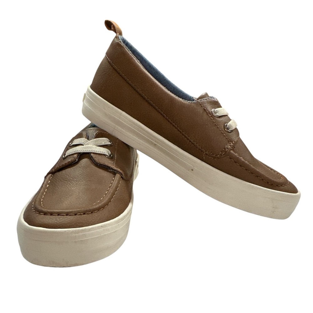 Old Navy Boys Cognac Slip-on Mock Lace Prep Shoes Size 2 Preowned